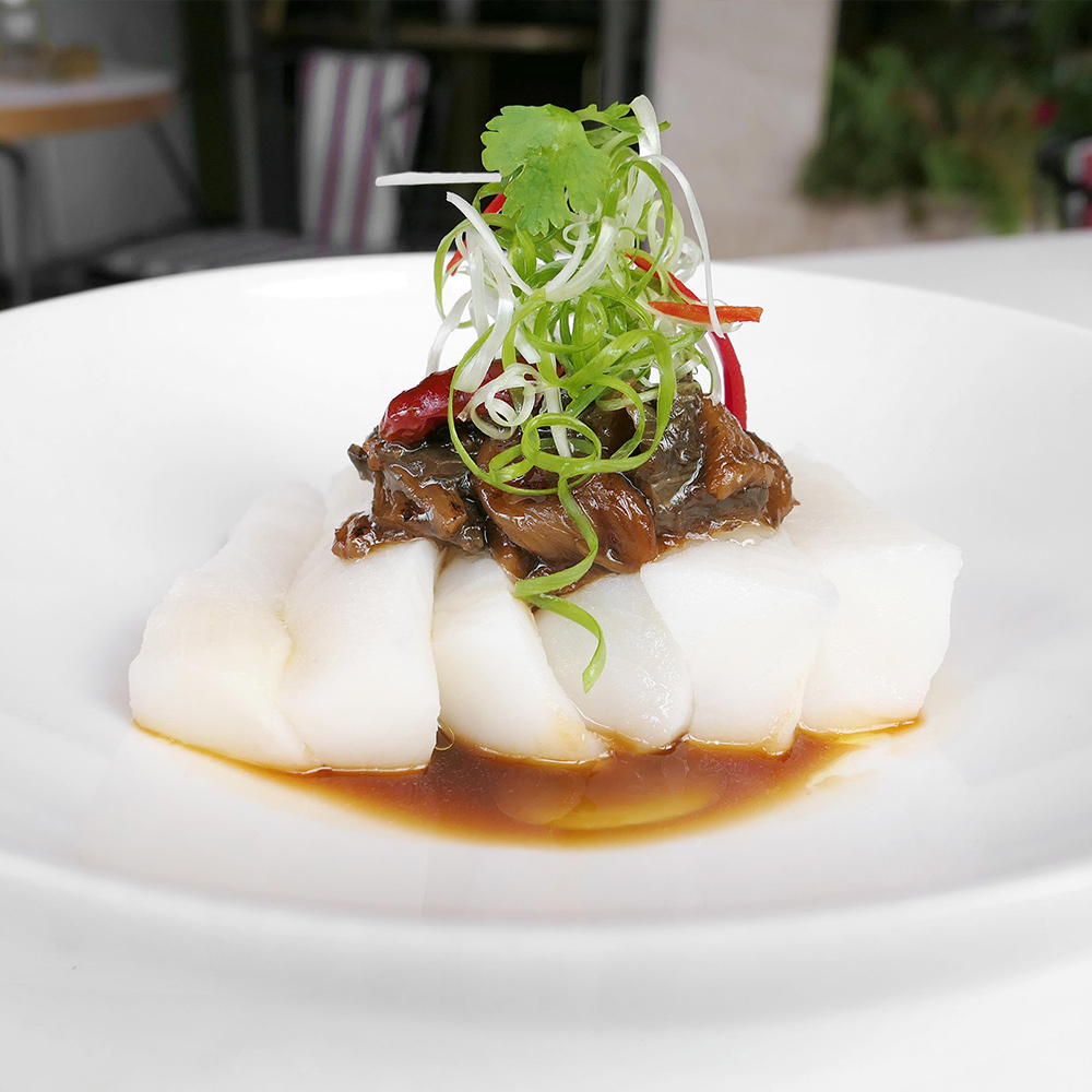 Steamed chilean sea bass fillet, with ginger sauce